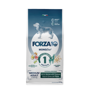 Forza10 Medium Diet with Venison & Potato - sausā barība suņiem 12kg Cena norādīta par 1 gb. un ir spēkā pasūtot 2 gb.